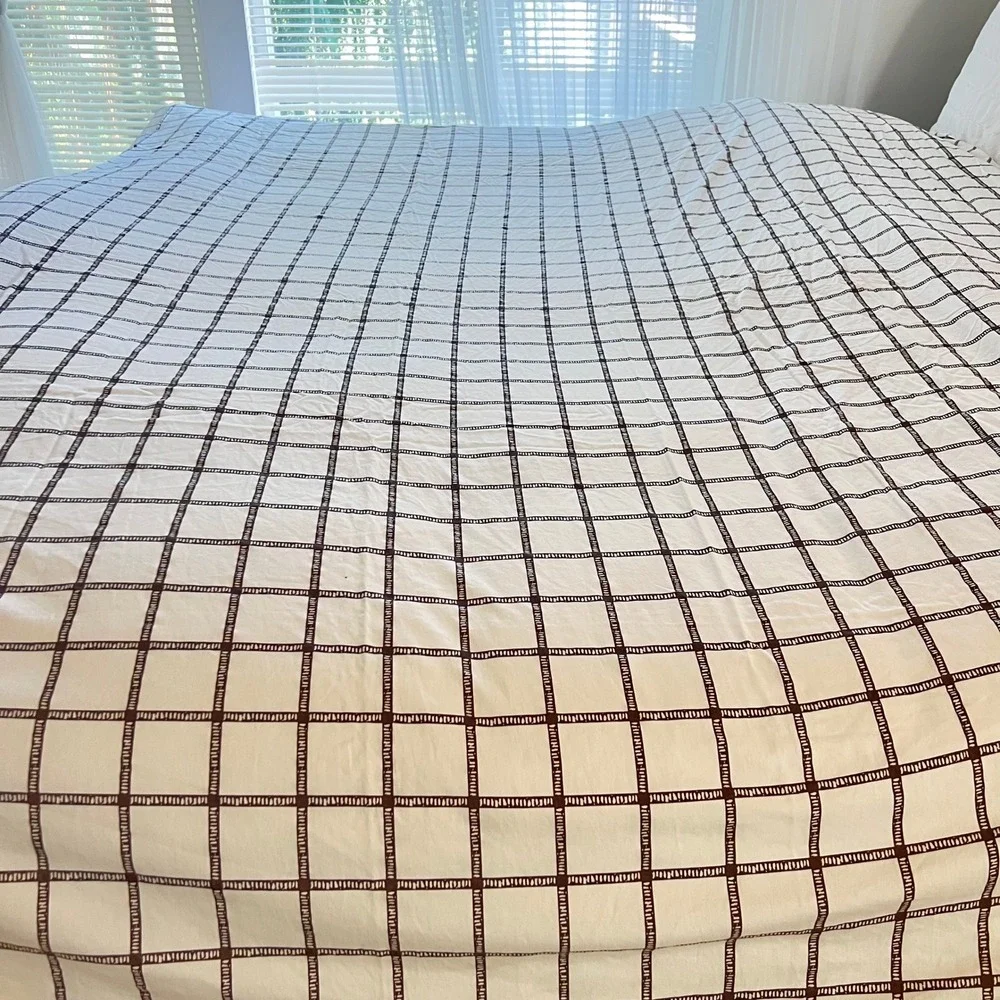 Lauren Ralph Lauren Dorian Windowpane King Sheet Set Cotton Brown Cream Grid